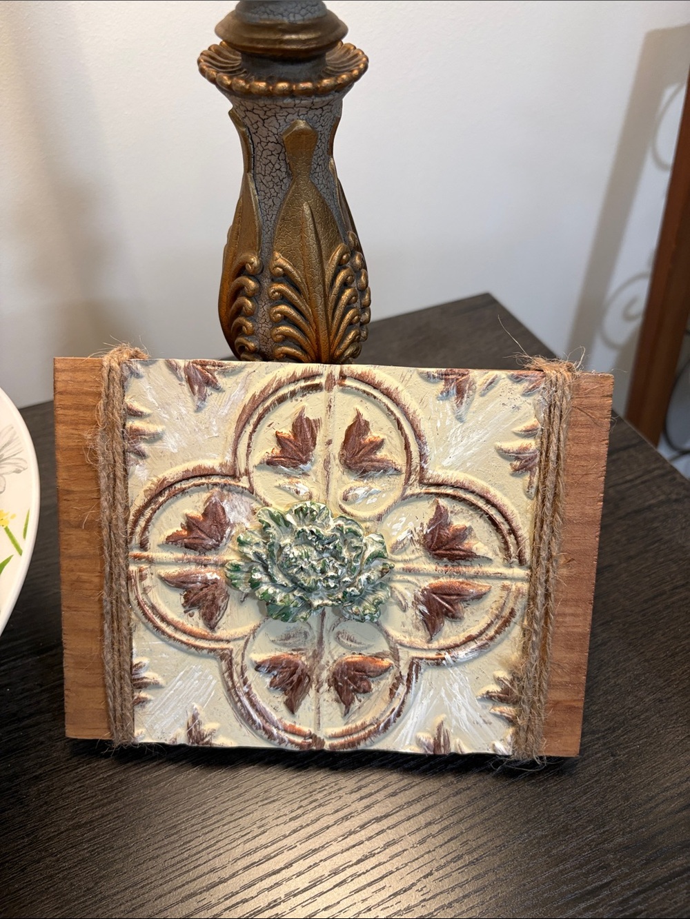 Decorative Floral Medallion Wall Plaque - Cream, Brown & Green